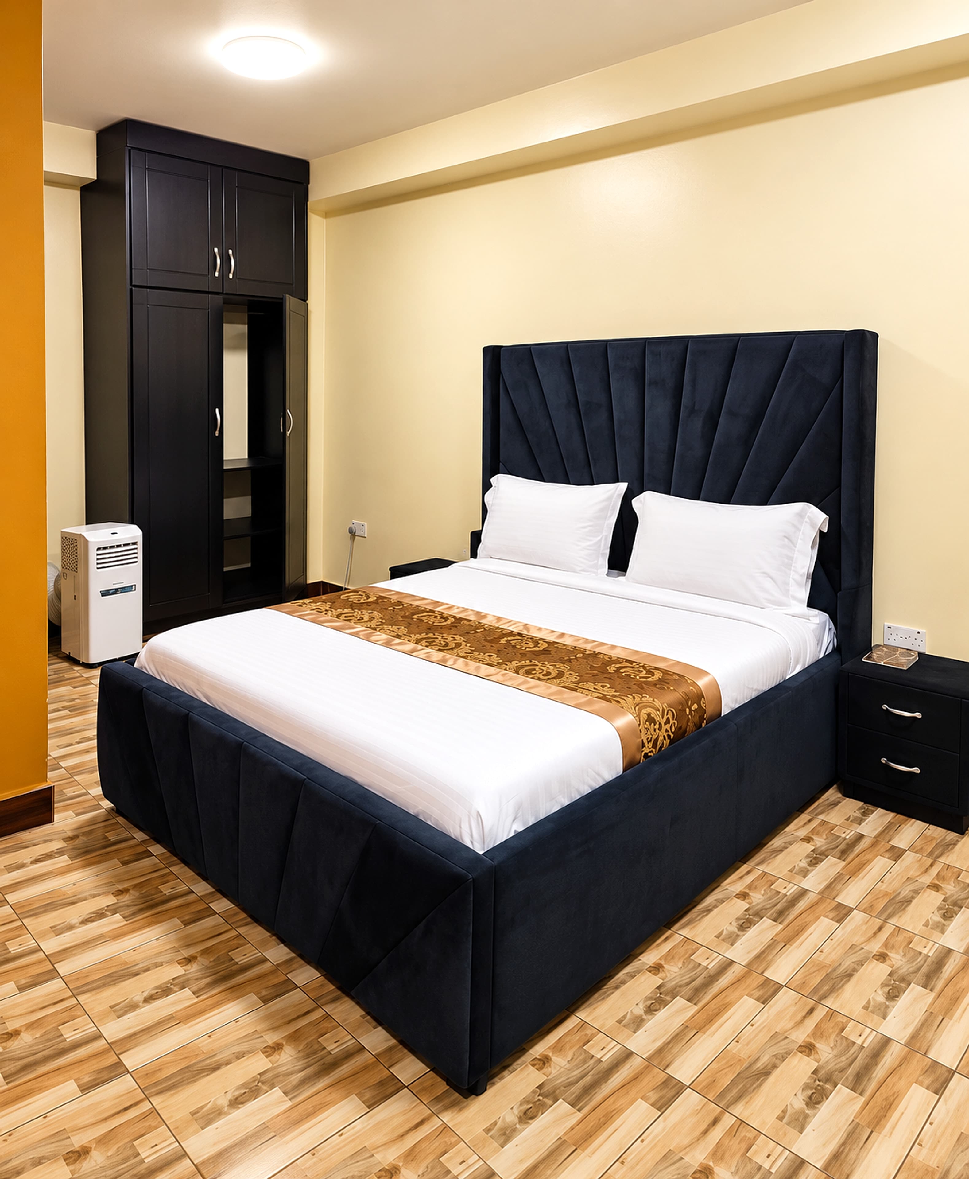Double Room navy headboard detail